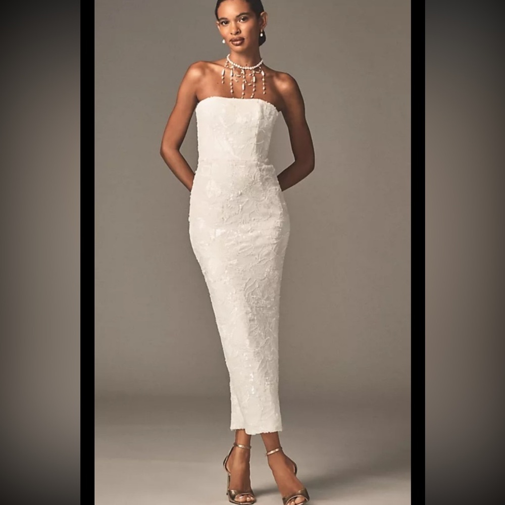 Strapless White sequin Maxi Dress - Elegant Evening Midi
